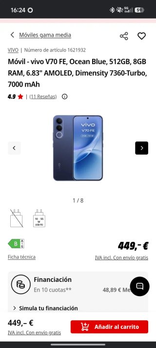 Vivo V70 FE 512G Blu + Vivo GT2 Nero SIGILLATI