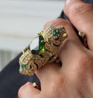 Anello doppio pantera plated oro 18 k pietra verde