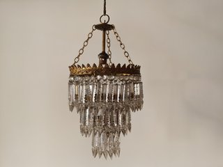 Lámpara de techo cristal y metal dorada