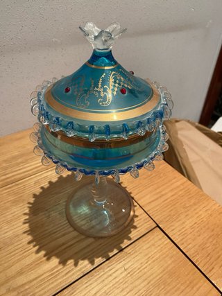 Vaso in vetro di Murano blu con coperchio