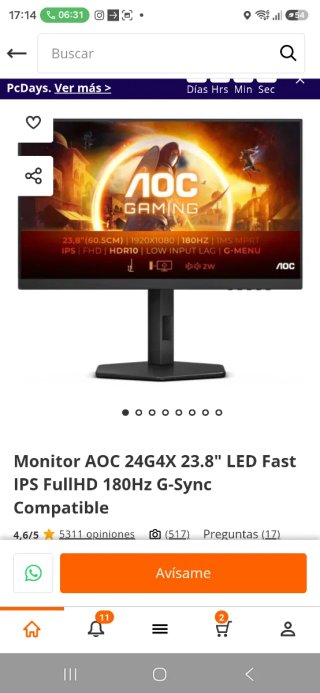 Monitor AOC 24G4X 23.8 LED 180Hz G-Sync