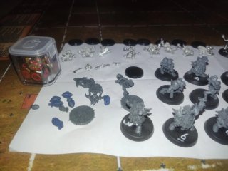 Blood Bowl equipo enanos de chaos, tapete y dados