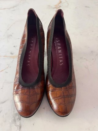 Zapatos de piel marrón tacón mujer