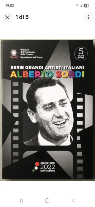 5 Euro Alberto Sordi Grandi Artisti Proof