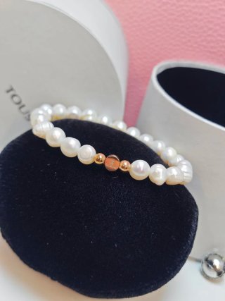 Pulsera Tous Perlas Naturales Elástica blancas