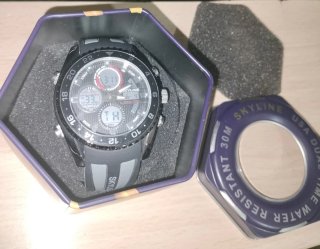 Reloj SKYLINE Dual Time Hombre Negro/plateado.
