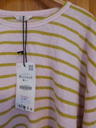 Camiseta Zara rayas rosa y verde XS
