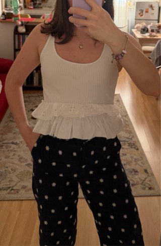 Top Zara bianco con balza crochet