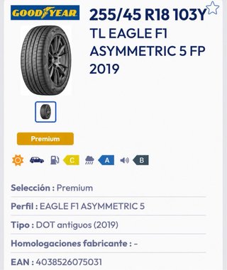 PAREJA NEUMÁTICOS NUEVOS 255 45 18 GOODYEAR