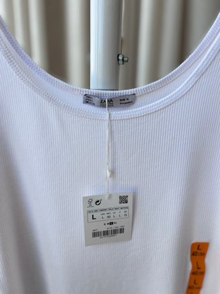 Camiseta tirantes canalé Zara Blanca Talla L