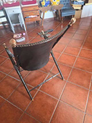 Silla de despacho plegable cuero y bambú