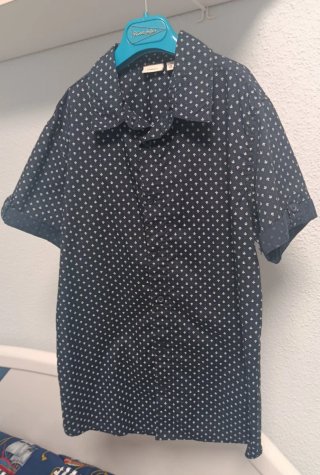 Camisa infantil estampada azul y blanca