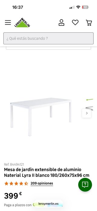Mesa extensible aluminio 180-260 cm y 6 sillas