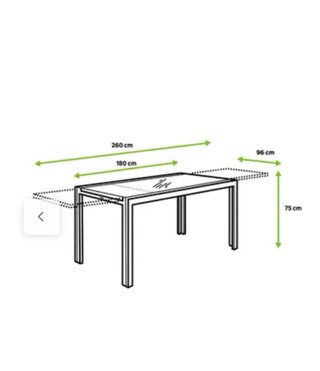 Mesa extensible aluminio 180-260 cm y 6 sillas