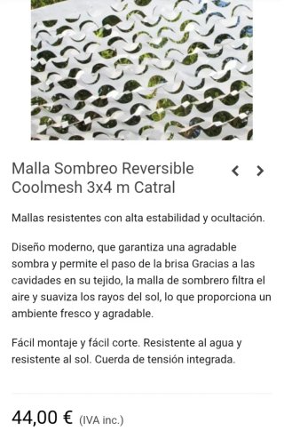 Catral toldo Malla SOMBREO Coolmesh Reversible 3x4