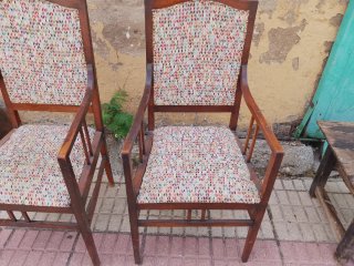 2 Sillones Antiguos Madera y Tela