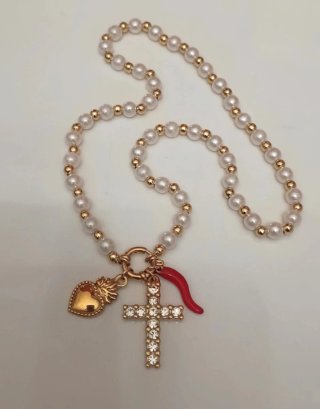 Collana perle e ciondoli oro e rosso