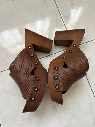 Sabot Marradini pelle e legno marroni