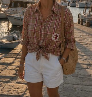 Camisa vintage cuadros marrón y rojo