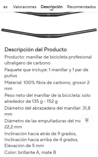 Manillar carbono Dodici 72 cm gris.