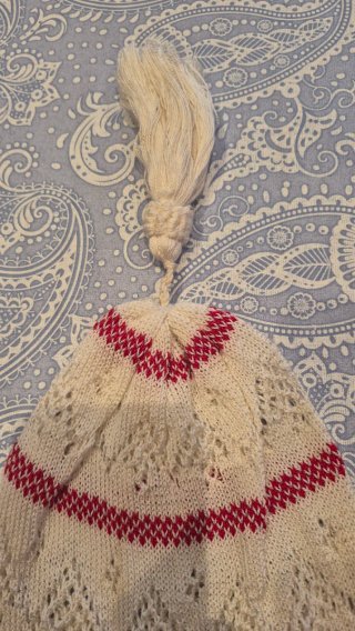 Cofia fallera beige y roja