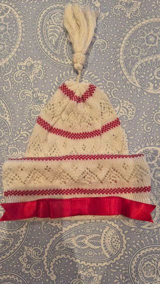 Cofia fallera beige y roja