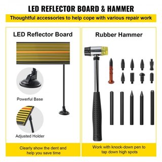 Herramienta de Eliminación de Abolladuras, 89 Piezas de Herramientas de Reparación de Abolladuras Sin Pintura, Kit de Reparación de Abolladuras para Automóviles con Tablero Reflector LED, Kit de T...