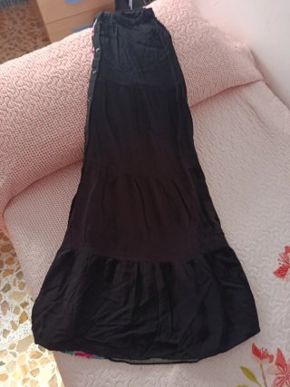 Falda larga floral negra
