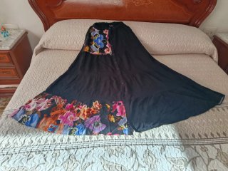 Falda larga floral negra