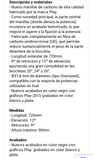 Manillar trial play  carbono para bicicleta