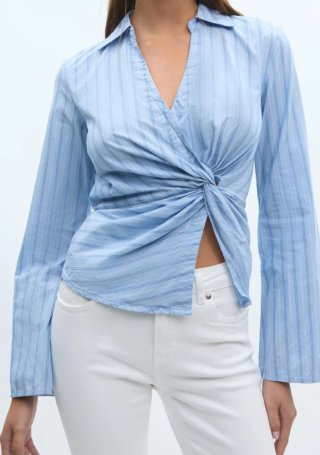 Camisa Stradivarius nudo rayas azul M