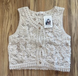 Chaleco Crochet Flores Beige Talla Única