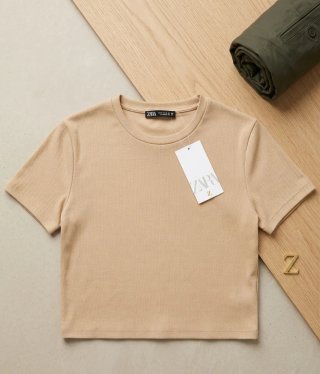 Top Zara Beige Manga Corta Mujer