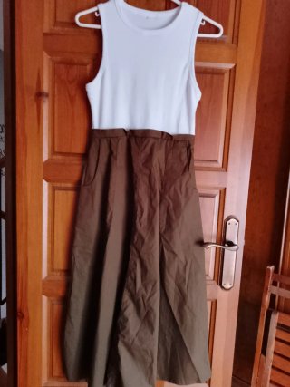 Vestido tirantes blanco y verde Talla L