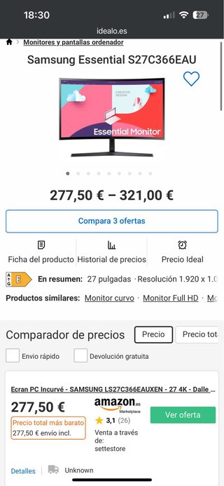 Monitor curvo Samsung 27 LS27C366EAUXEN 4K