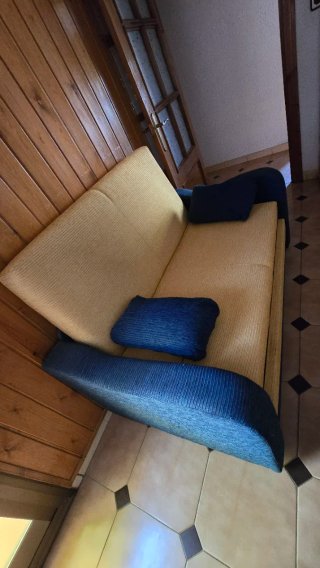 Sofá Cama Tela Amarillo y Azul