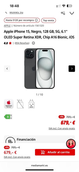 iPhone 15 128Gb negro ¡con garantía!