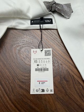 Top Zara Blanco Talla XS Lazo Brillante