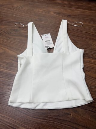 Top Zara Blanco Talla XS Lazo Brillante