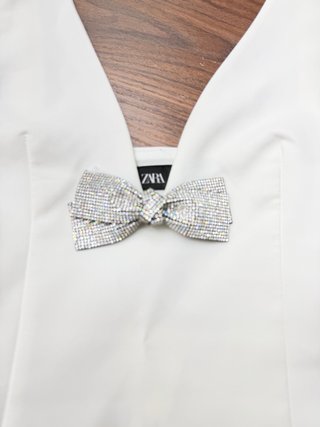 Top Zara Blanco Talla XS Lazo Brillante