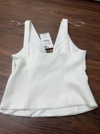 Top Zara Blanco Talla XS Lazo Brillante