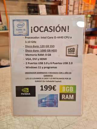 Torre Sobremesa Intel Core i5 SSD 120GB