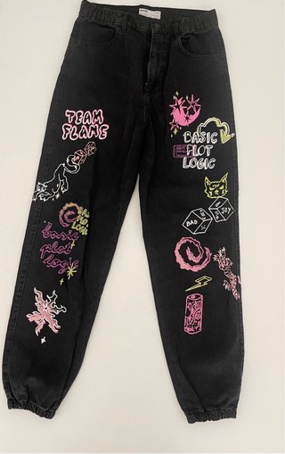 Pantalón Bershka Negro Talla 38 Estampado