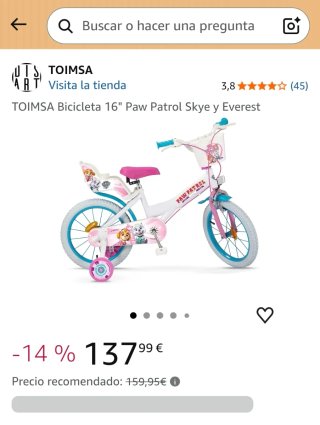Bicicleta Paw Patrol infantil