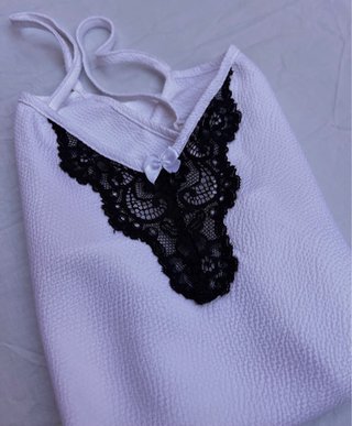 Conjunto Pijama Avon Blanco Encaje Negro Talla M