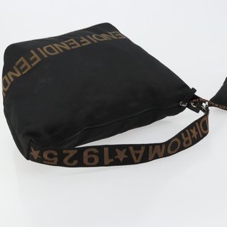 FENDI Shoulder Bag Nylon Black Gold Auth 180024 -