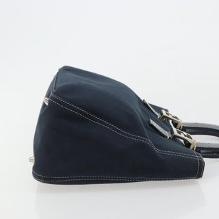 FENDI Hand Bag Canvas Navy Silver Auth ka4476A -