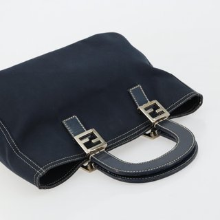 FENDI Hand Bag Canvas Navy Silver Auth ka4476A -