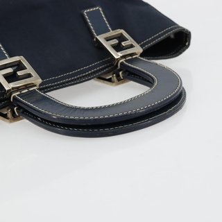 FENDI Hand Bag Canvas Navy Silver Auth ka4476A -