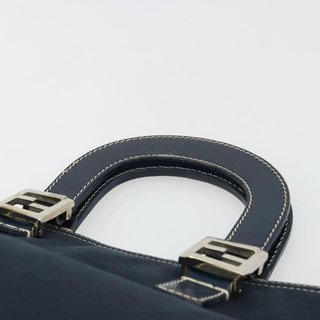 FENDI Hand Bag Canvas Navy Silver Auth ka4476A -